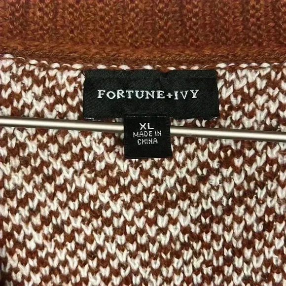 Fortune & Ivy Womens Cardigan Rust & Cream XL Open Front Long Line Chevron Comfy - Picture 2 of 13